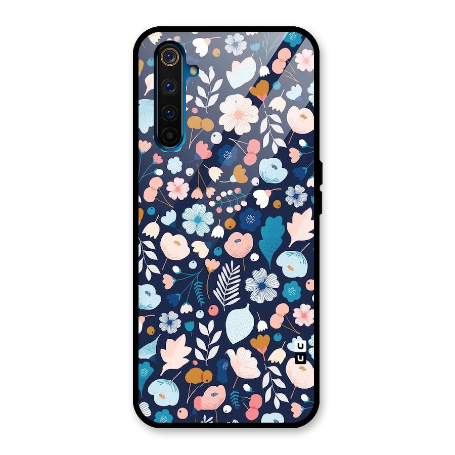 Blue Floral Glass Back Case for Realme 6 Pro