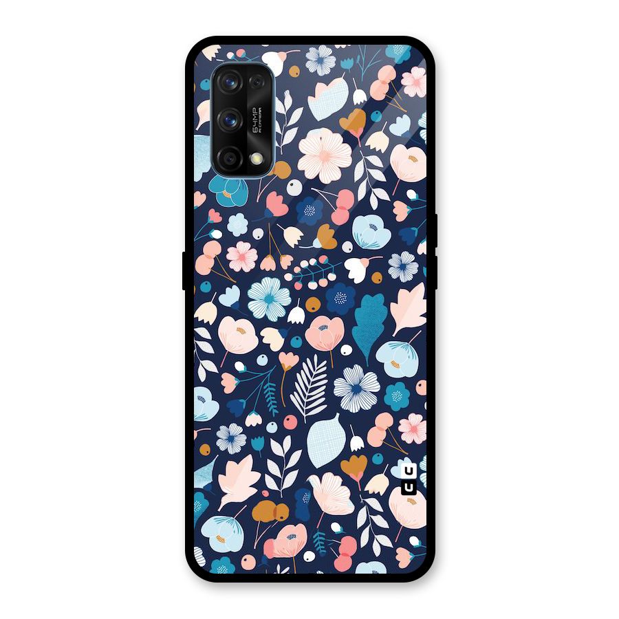 Blue Floral Glass Back Case for Realme 7 Pro