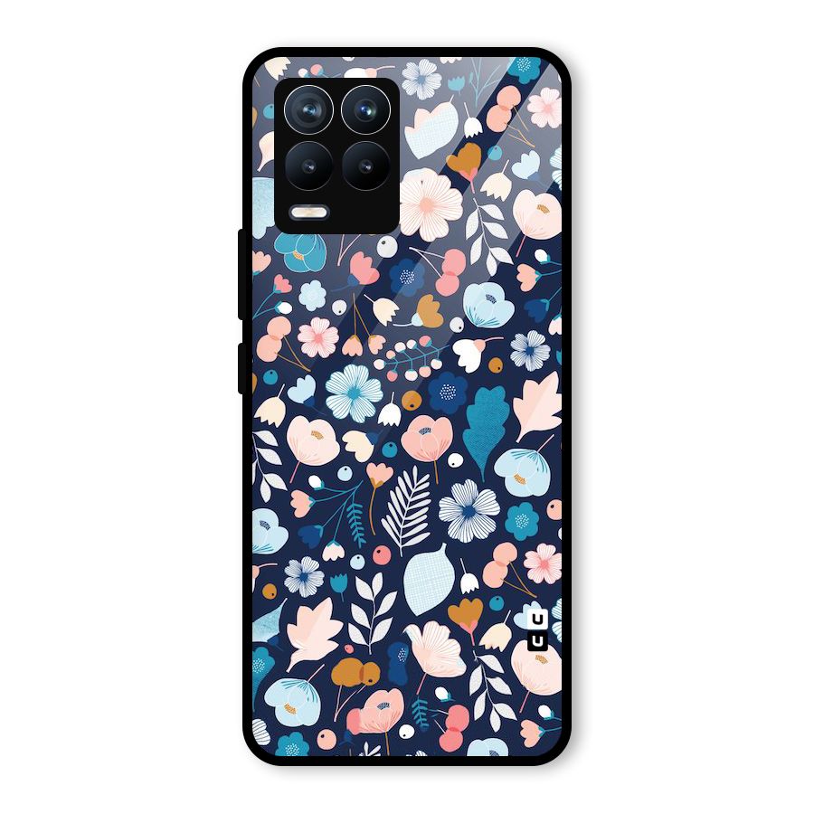 Blue Floral Glass Back Case for Realme 8 Pro