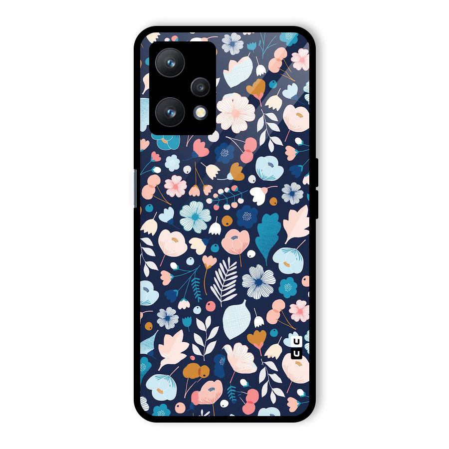 Blue Floral Glass Back Case for Realme 9 Pro 5G