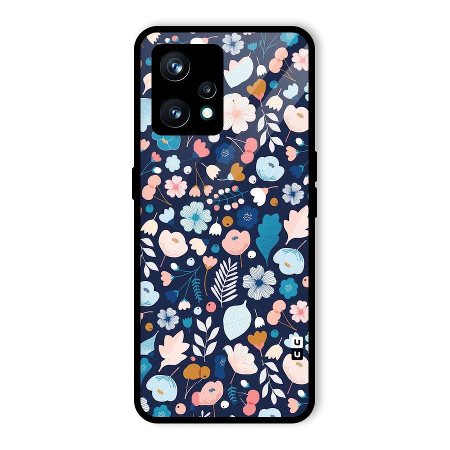Blue Floral Glass Back Case for Realme 9 Pro Plus 5G