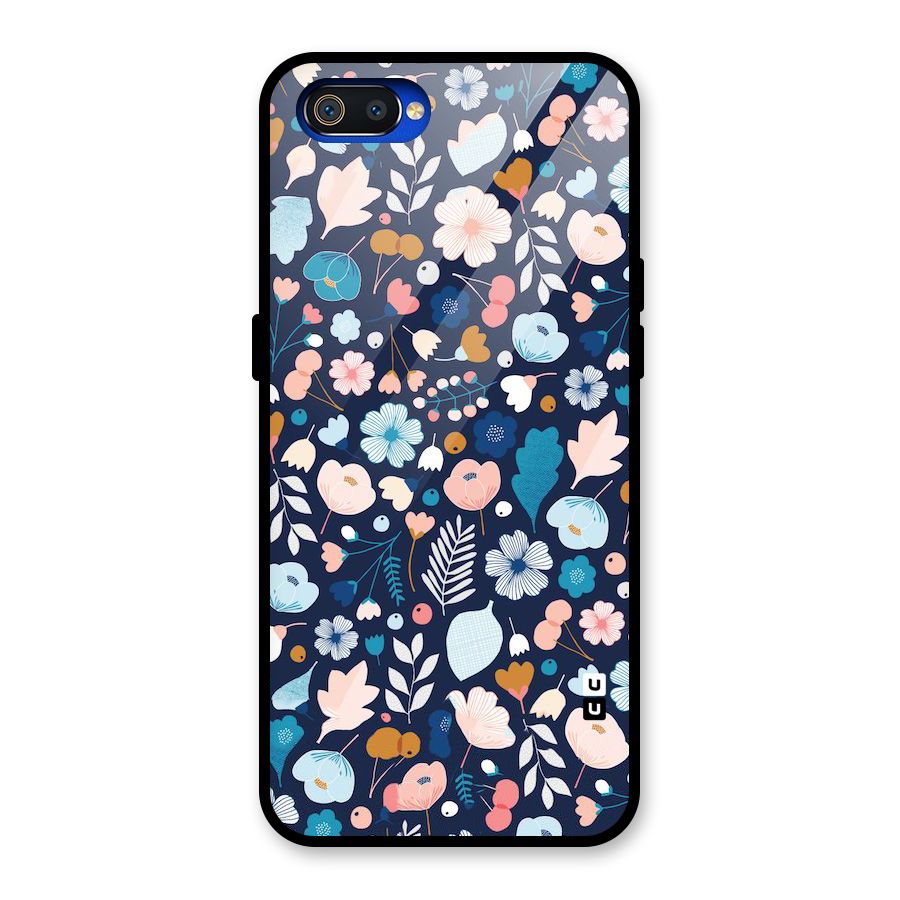 Blue Floral Glass Back Case for Realme C2