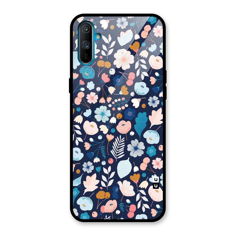 Blue Floral Glass Back Case for Realme C3