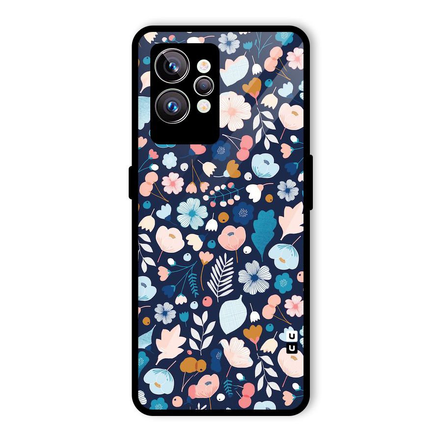 Blue Floral Glass Back Case for Realme GT2 Pro