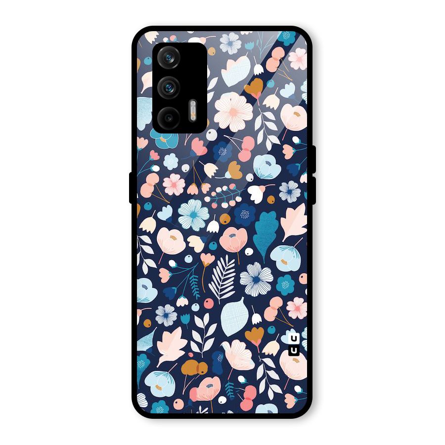 Blue Floral Glass Back Case for Realme GT 5G