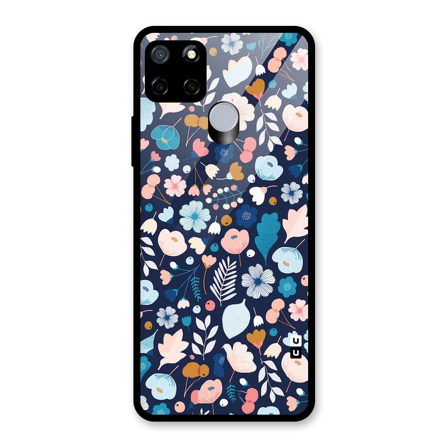 Blue Floral Glass Back Case for Realme Narzo 20