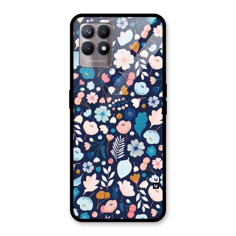 Blue Floral Glass Back Case for Realme Narzo 50