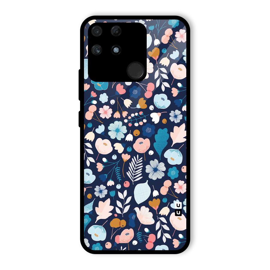 Blue Floral Glass Back Case for Realme Narzo 50A