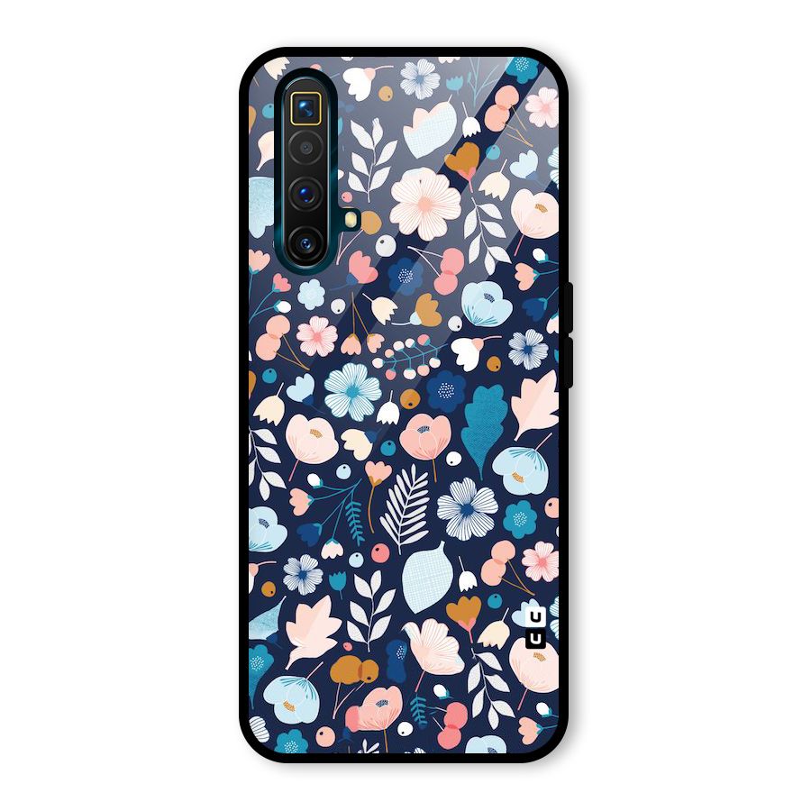 Blue Floral Glass Back Case for Realme X3 SuperZoom