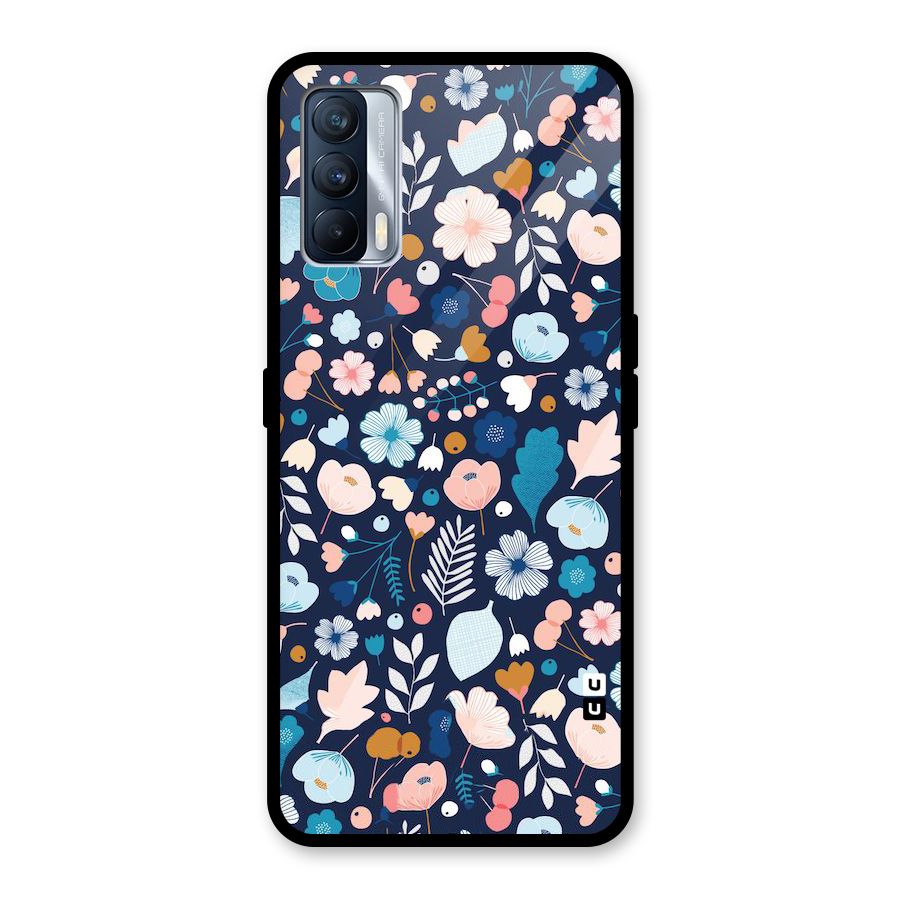 Blue Floral Glass Back Case for Realme X7