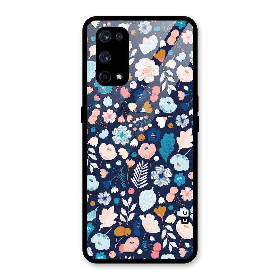 Blue Floral Glass Back Case for Realme X7 Pro