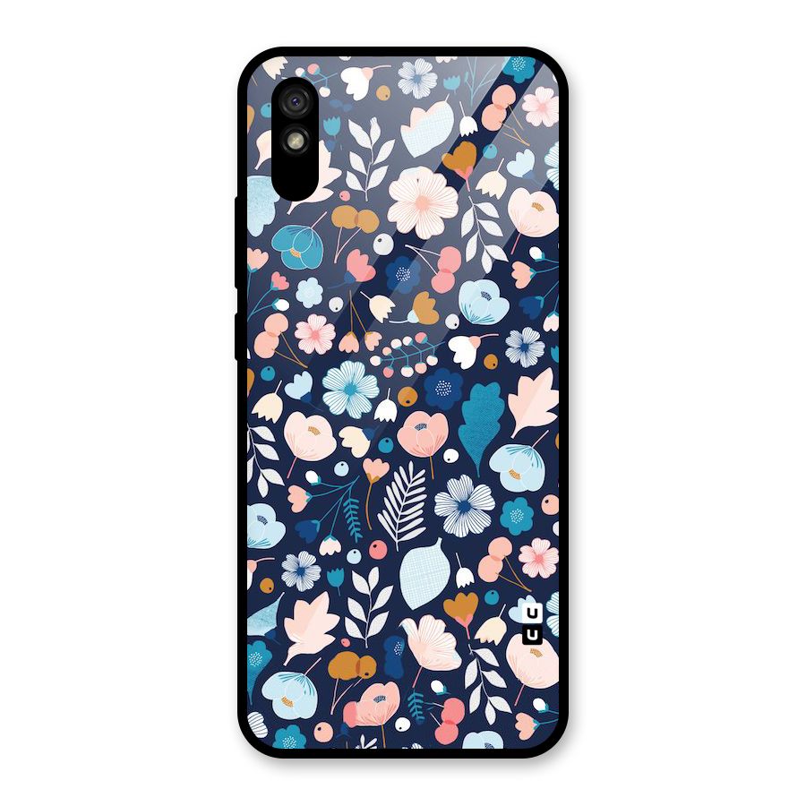 Blue Floral Glass Back Case for Redmi 9A