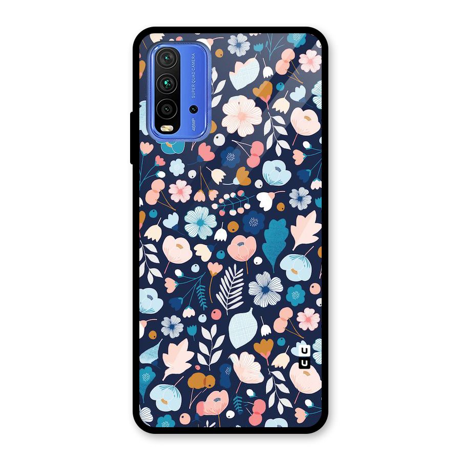 Blue Floral Glass Back Case for Redmi 9 Power