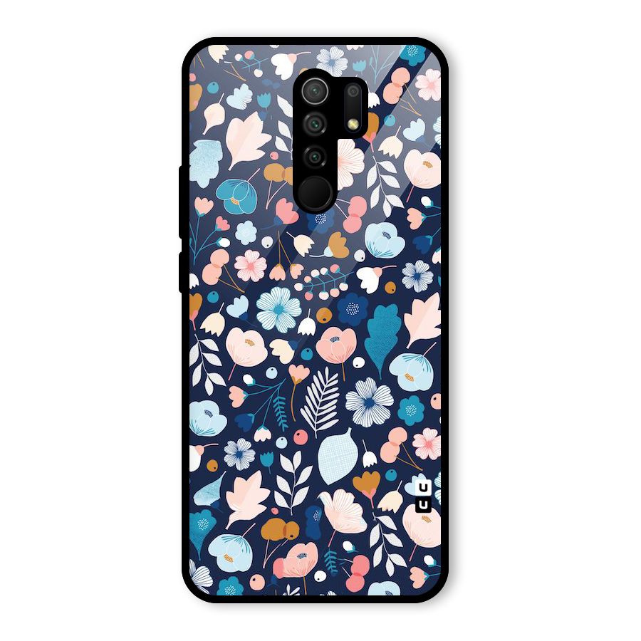 Blue Floral Glass Back Case for Redmi 9 Prime