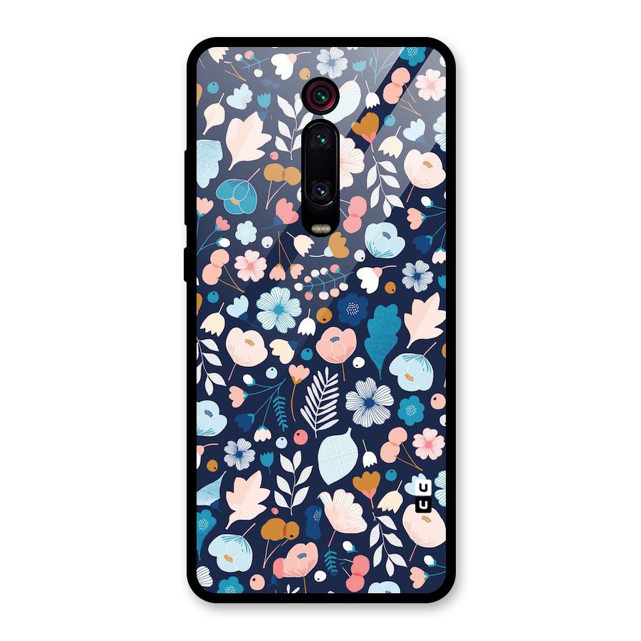 Blue Floral Glass Back Case for Redmi K20 Pro