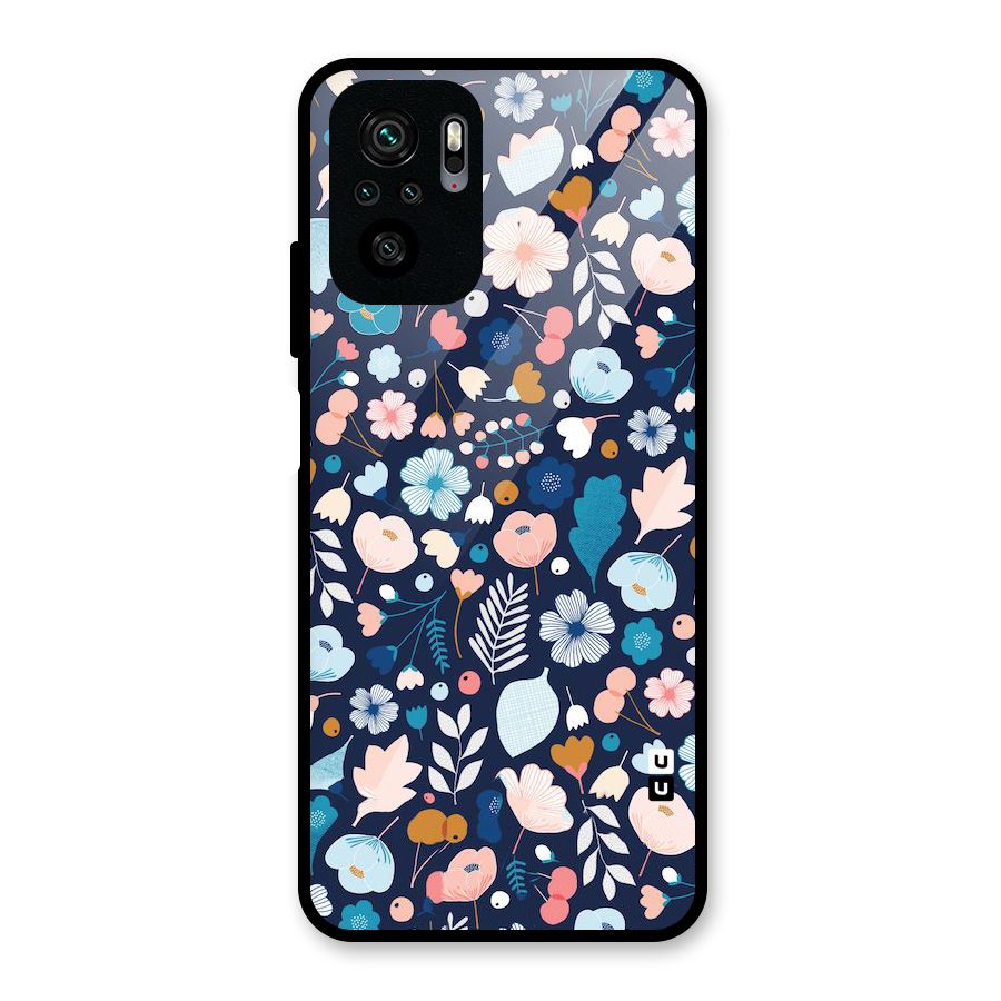 Blue Floral Glass Back Case for Redmi Note 10S