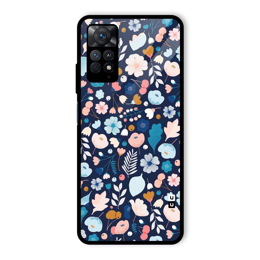 Blue Floral Glass Back Case for Redmi Note 11 Pro