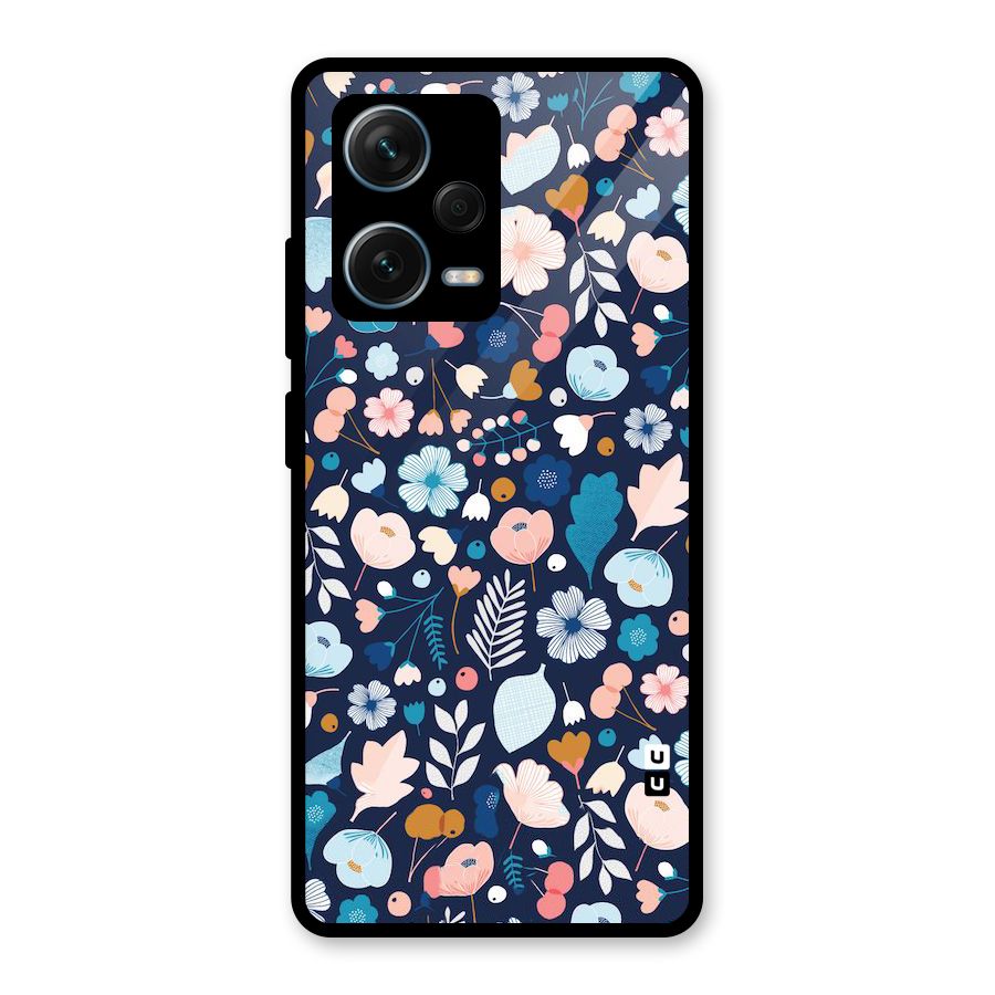 Blue Floral Glass Back Case for Redmi Note 12 Pro Plus 5G