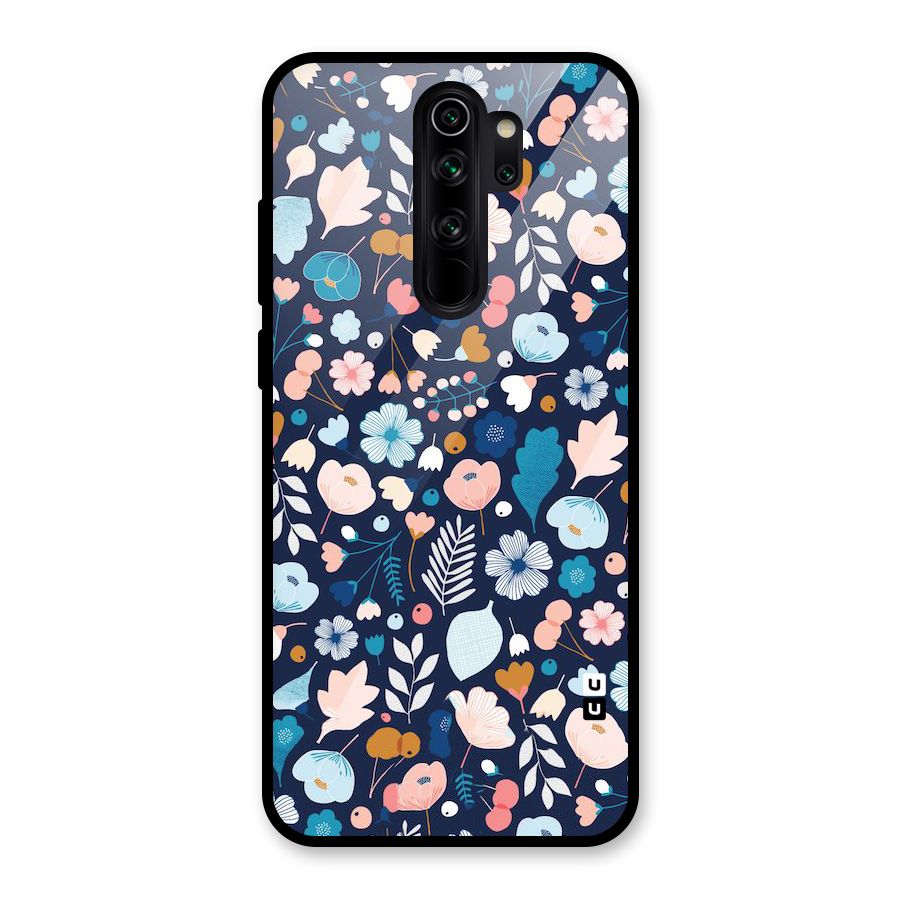 Blue Floral Glass Back Case for Redmi Note 8 Pro