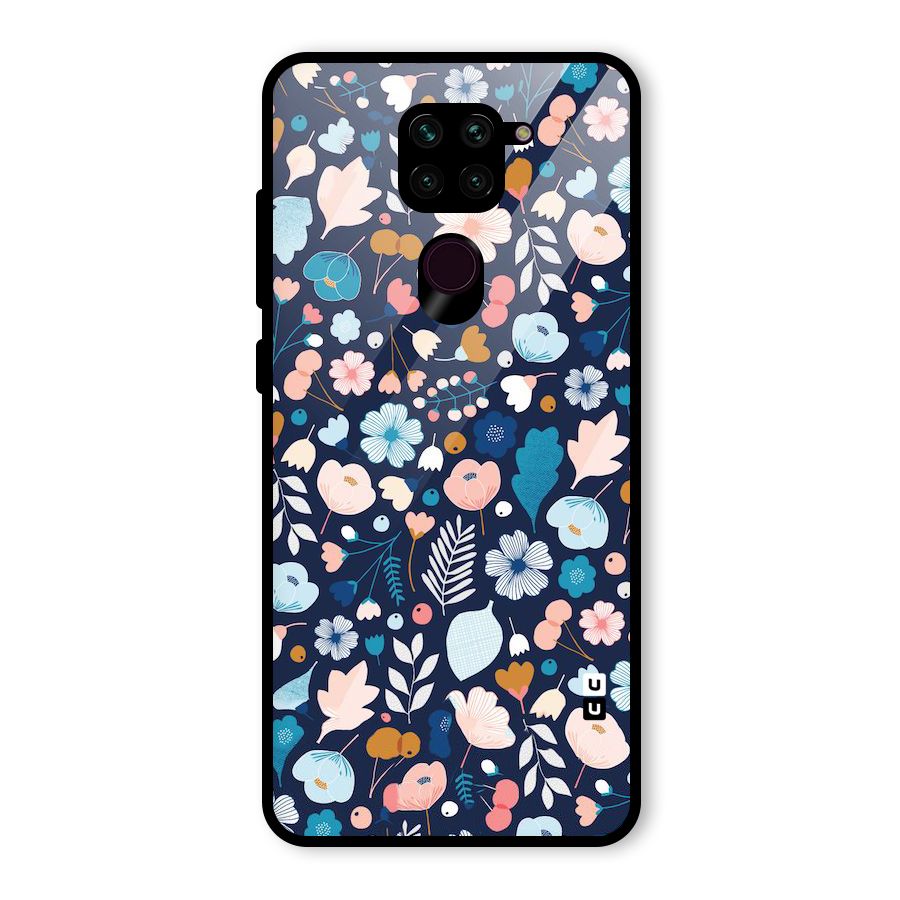 Blue Floral Glass Back Case for Redmi Note 9