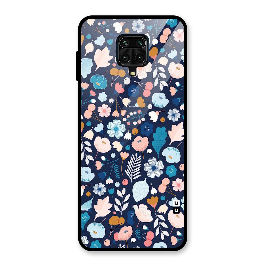 Blue Floral Glass Back Case for Redmi Note 9 Pro Max