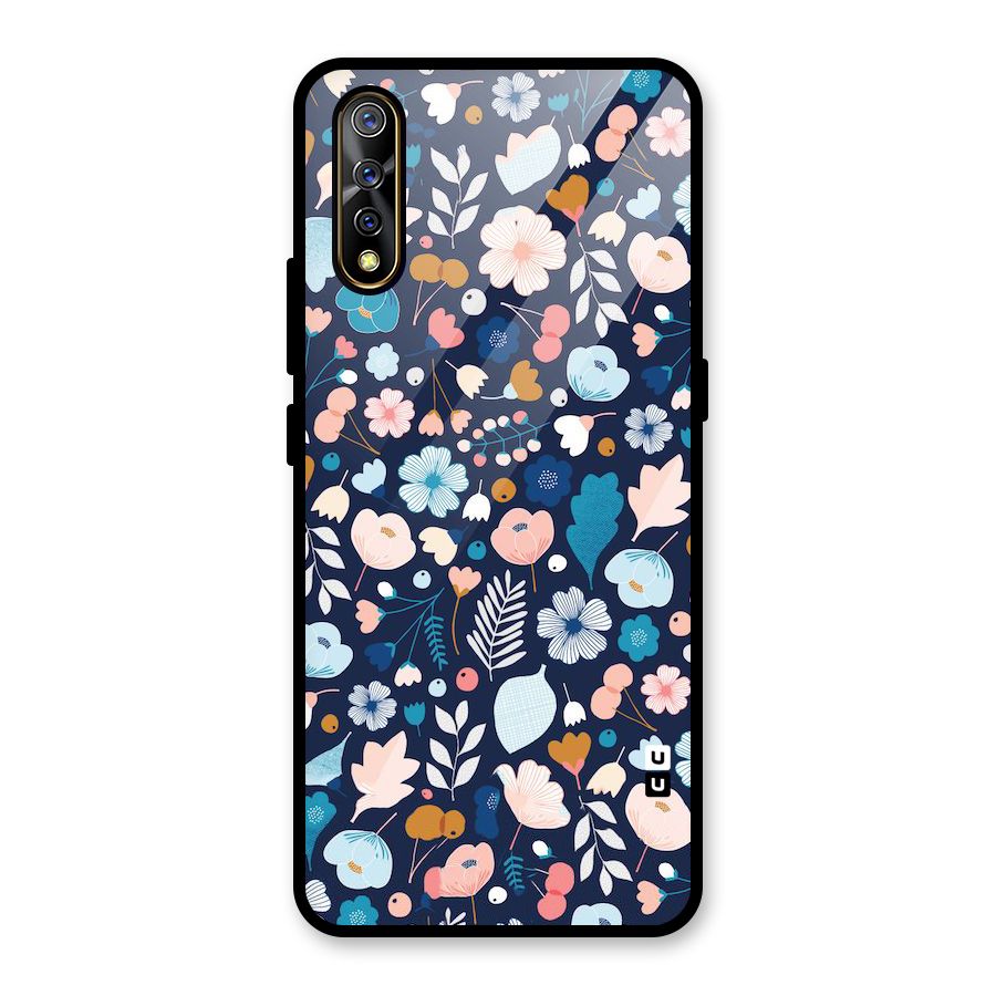 Blue Floral Glass Back Case for Vivo S1