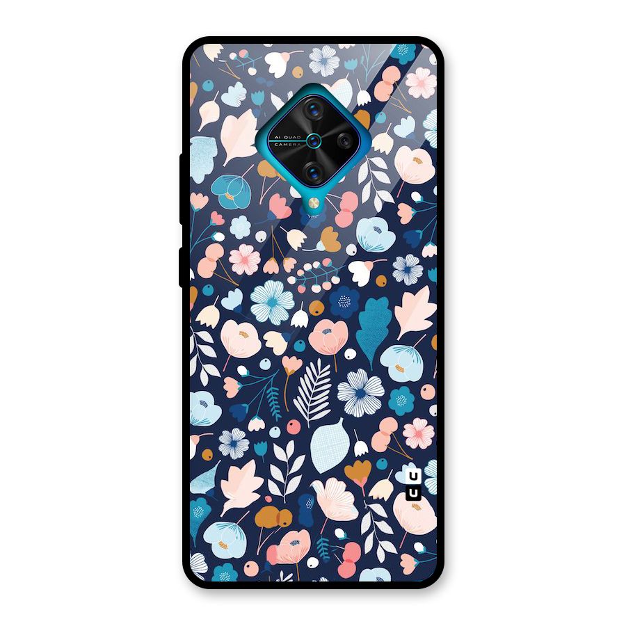 Blue Floral Glass Back Case for Vivo S1 Pro