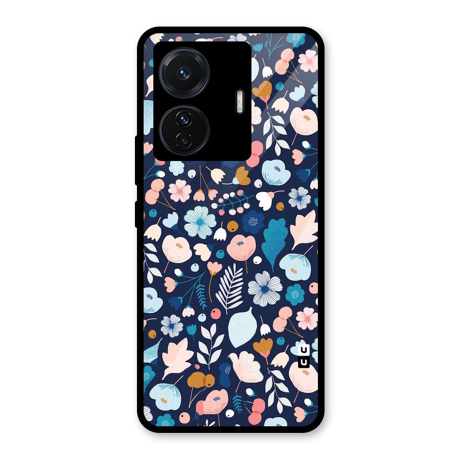 Blue Floral Glass Back Case for Vivo T1 Pro