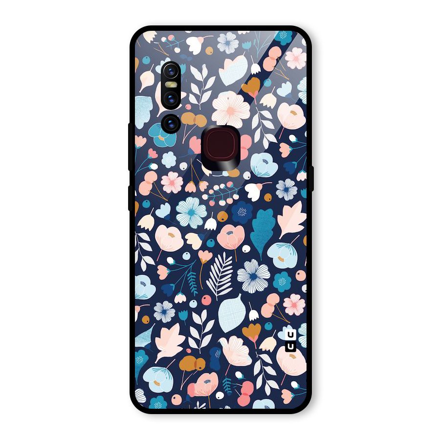 Blue Floral Glass Back Case for Vivo V15