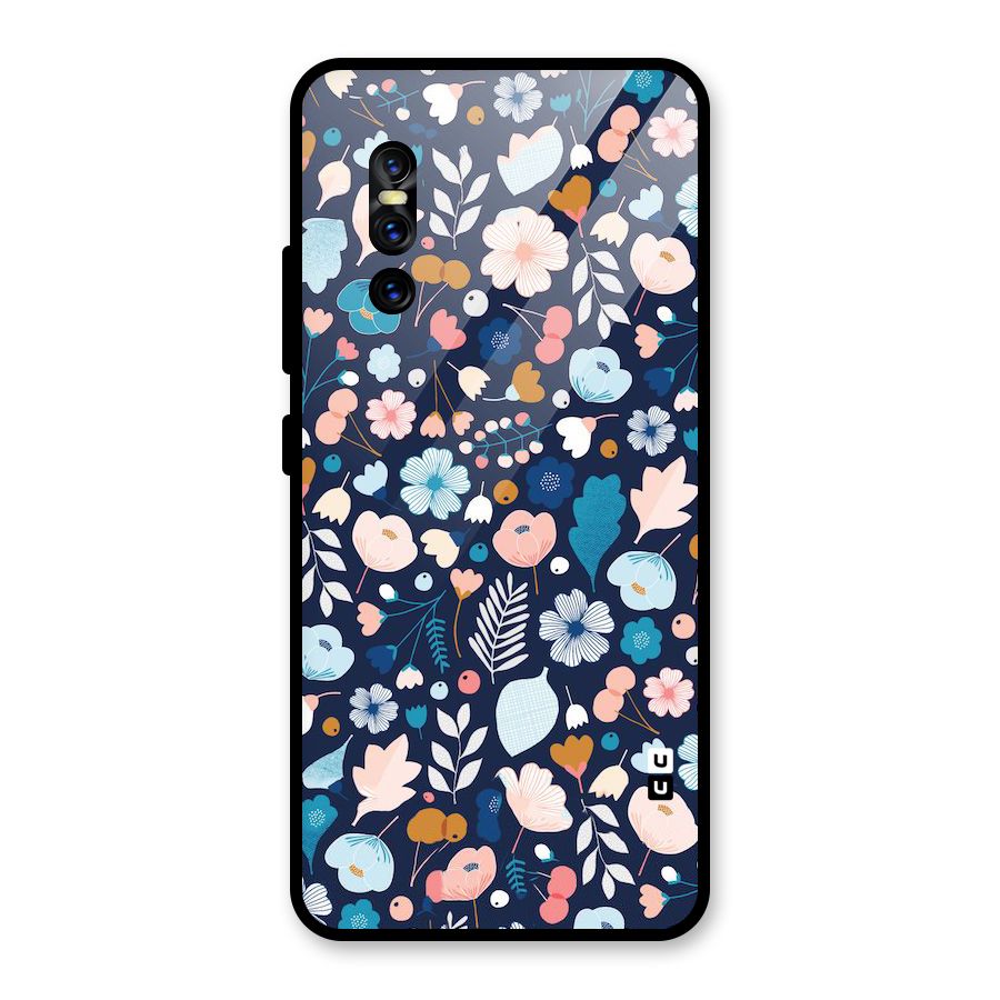 Blue Floral Glass Back Case for Vivo V15 Pro
