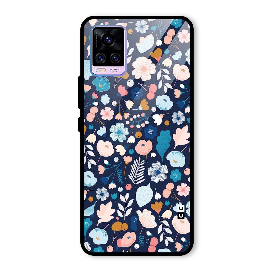 Blue Floral Glass Back Case for Vivo V20 Pro