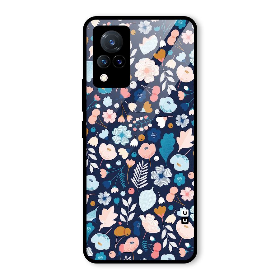 Blue Floral Glass Back Case for Vivo V21 5G