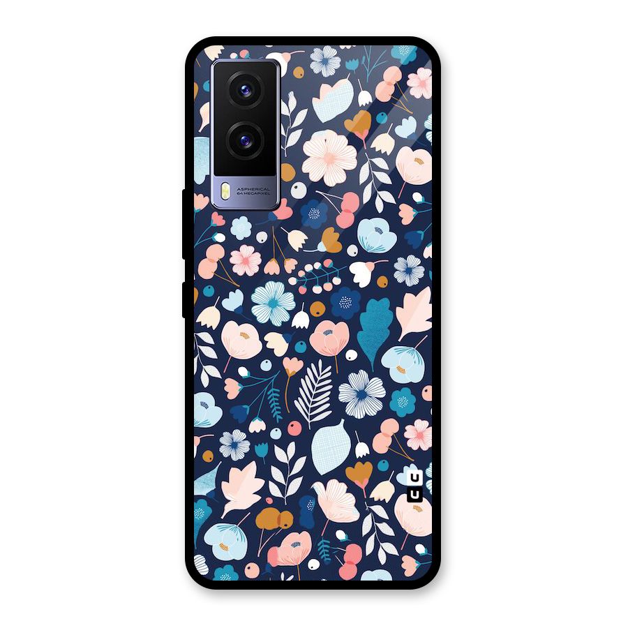 Blue Floral Glass Back Case for Vivo V21e 5G