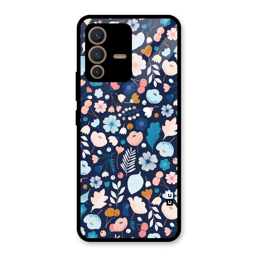 Blue Floral Glass Back Case for Vivo V23 5G