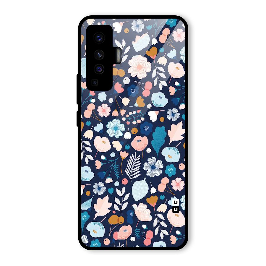 Blue Floral Glass Back Case for Vivo X50