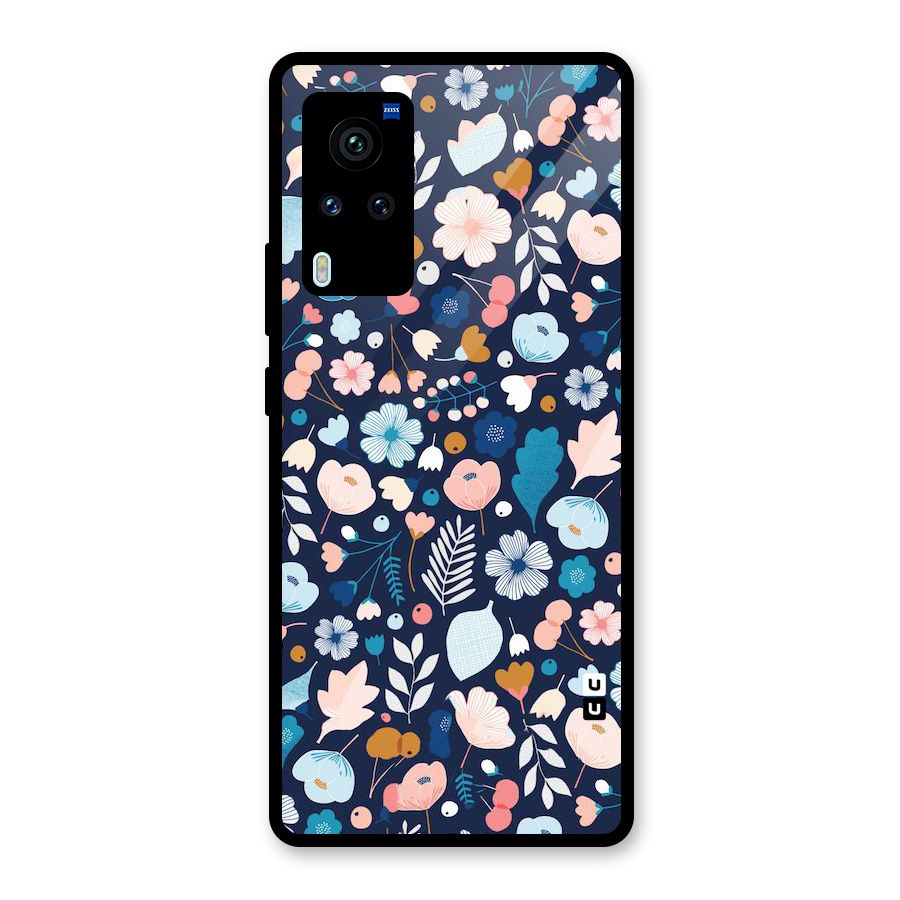 Blue Floral Glass Back Case for Vivo X60 Pro