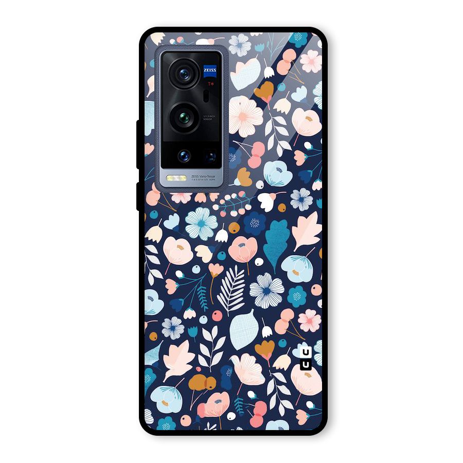 Blue Floral Glass Back Case for Vivo X60 Pro Plus