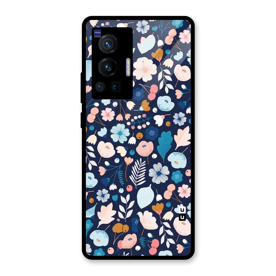 Blue Floral Glass Back Case for Vivo X70 Pro