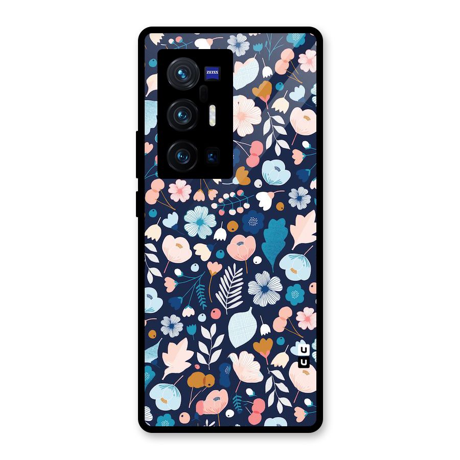 Blue Floral Glass Back Case for Vivo X70 Pro Plus