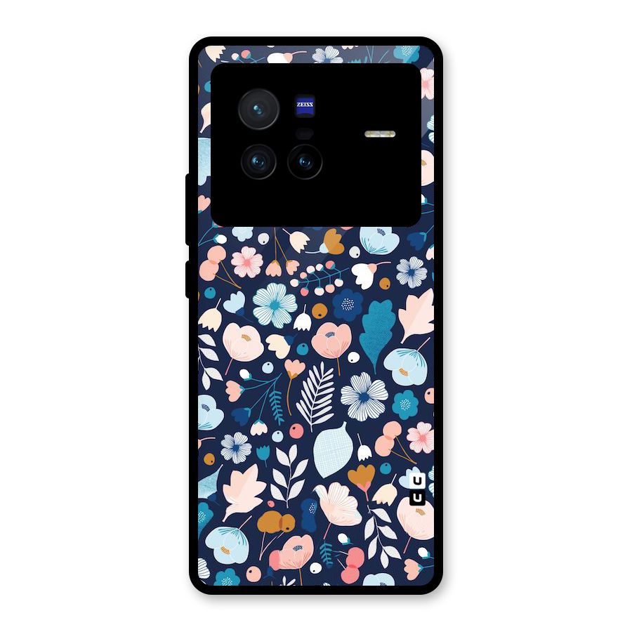 Blue Floral Glass Back Case for Vivo X80