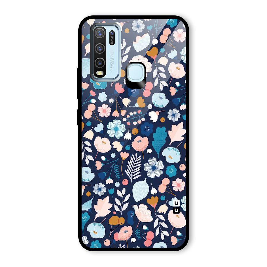 Blue Floral Glass Back Case for Vivo Y30