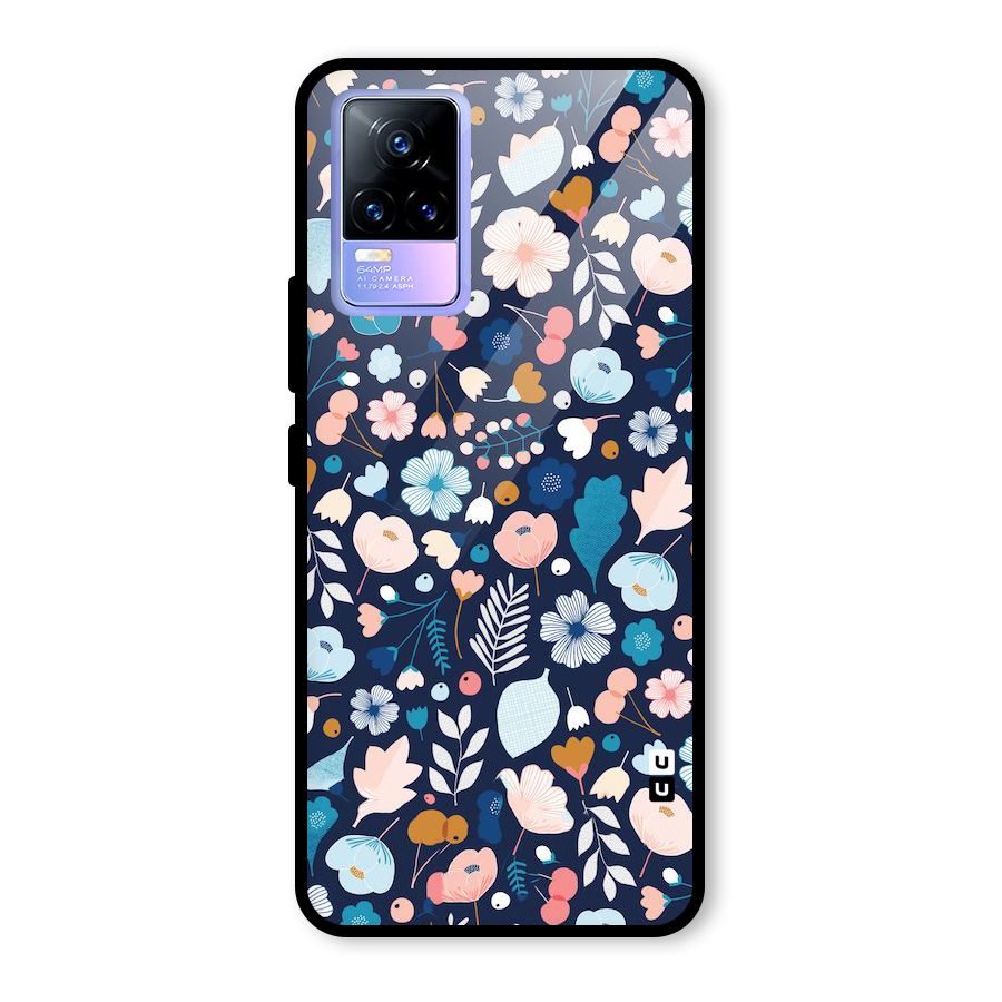 Blue Floral Glass Back Case for Vivo Y73