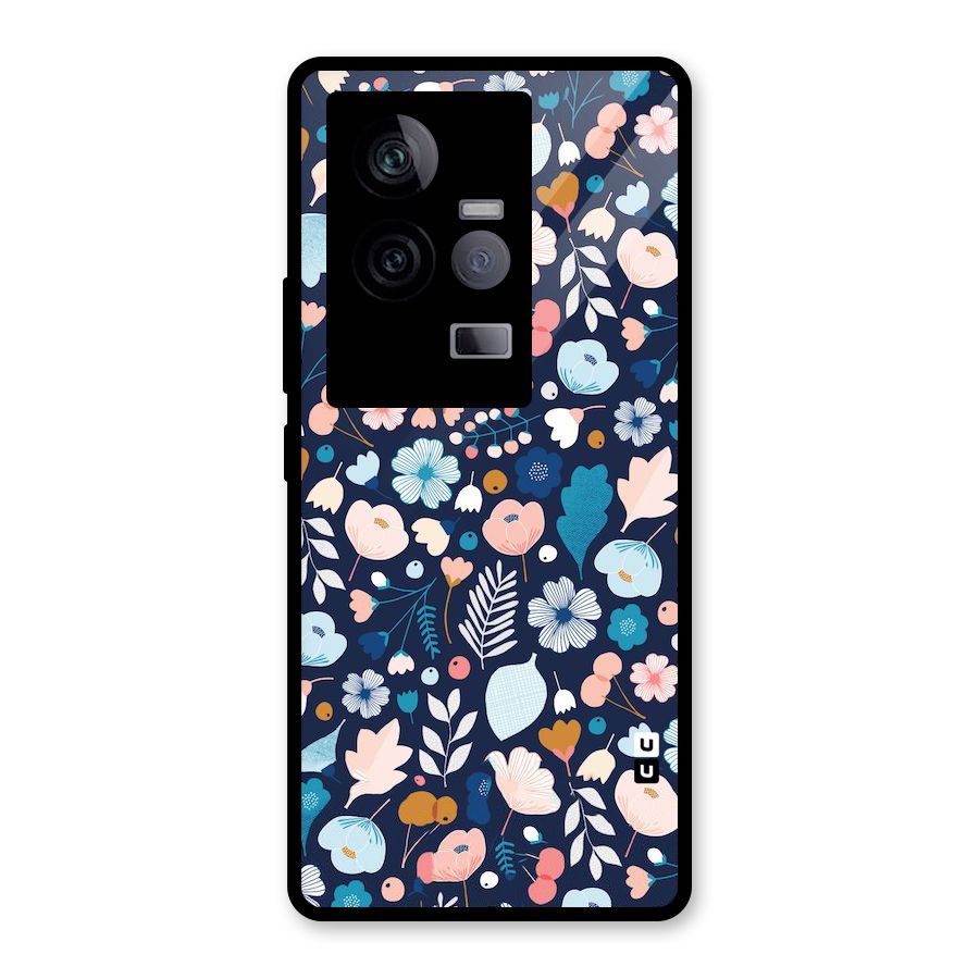 Blue Floral Glass Back Case for Vivo iQOO 11 5G