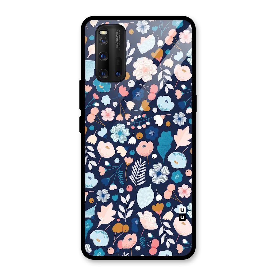 Blue Floral Glass Back Case for Vivo iQOO 3