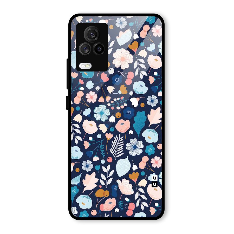 Blue Floral Glass Back Case for Vivo iQOO 7 Legend 5G