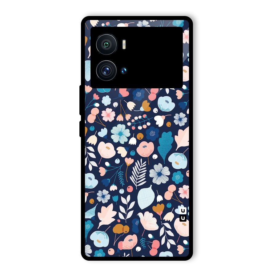 Blue Floral Glass Back Case for Vivo iQOO 9 Pro