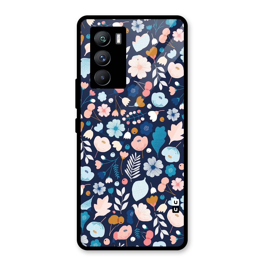 Blue Floral Glass Back Case for Vivo iQOO 9 SE