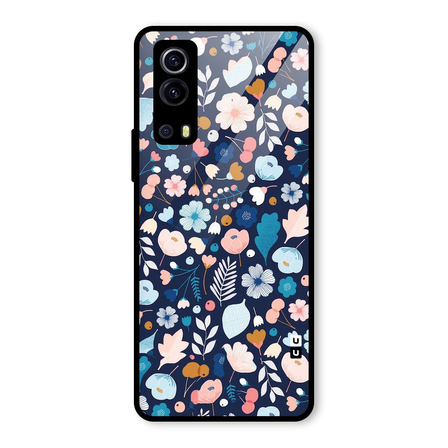 Blue Floral Glass Back Case for Vivo iQOO Z3