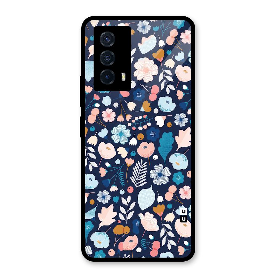 Blue Floral Glass Back Case for Vivo iQOO Z5