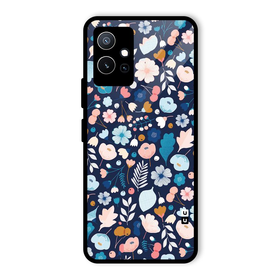 Blue Floral Glass Back Case for Vivo iQOO Z6